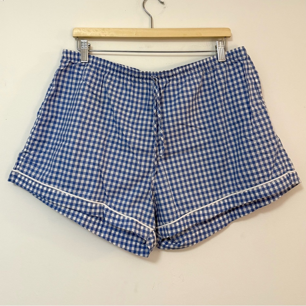 Ann Mashburn Blue White Gingham Cotton Boxer Shorts Women’s XL Elastic Waist